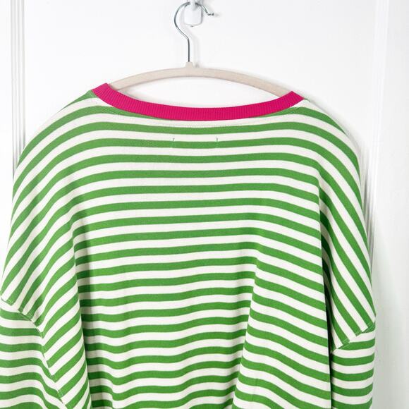 Free People Classic Oversized Striped Crewneck Sweatshirt Pink Clover Combo New - Picture 12 of 13